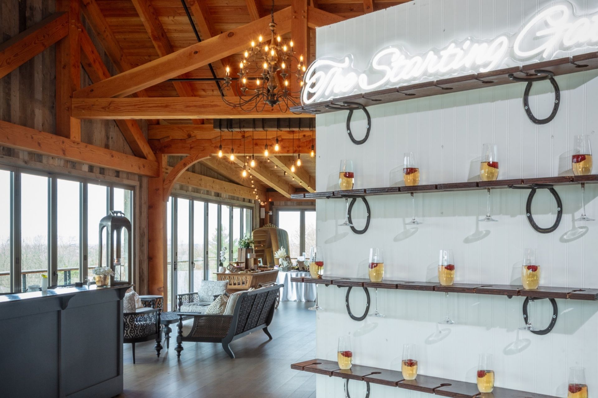 Wine Wall Display on the Deck at The Starting Gate at GreatHorse