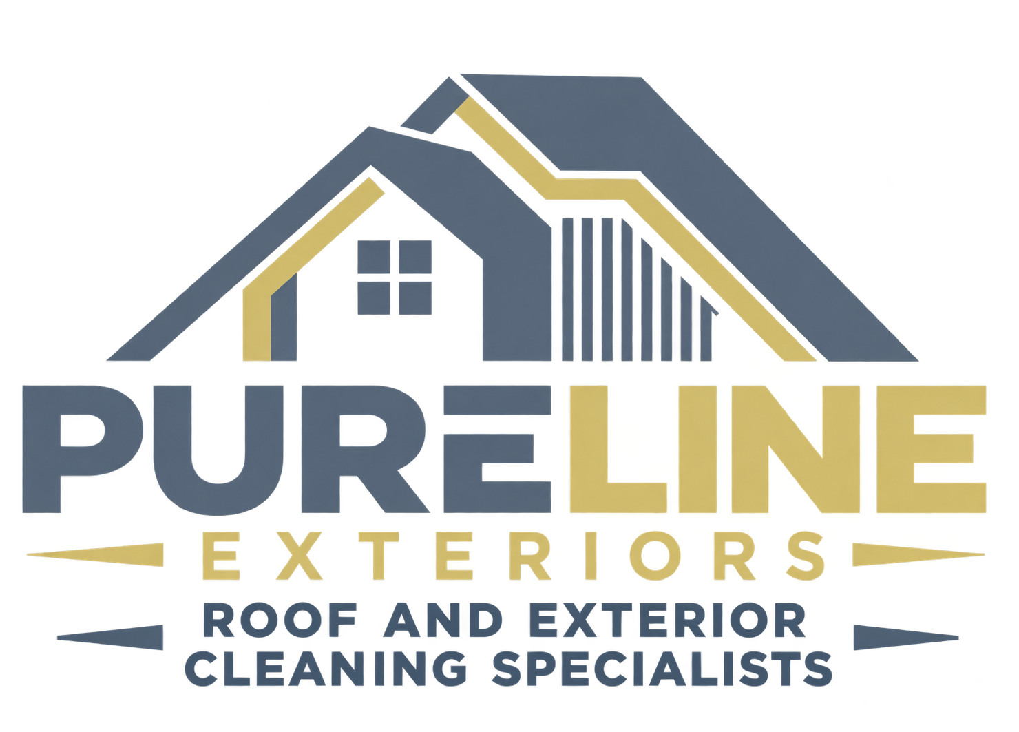 PureLine Exteriors logo with house roof graphic and text “Roof and Exterior Cleaning Specialists”