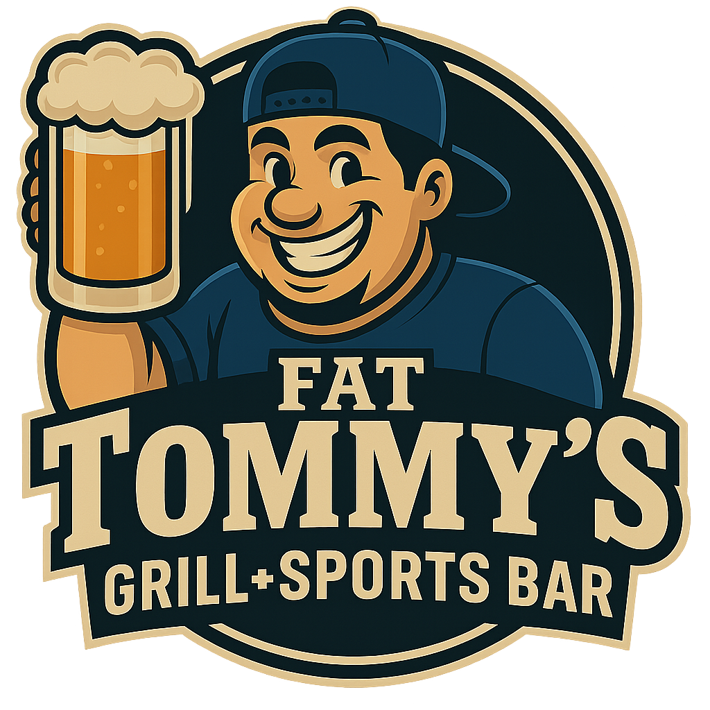 Logo: smiling man in a blue cap holding a beer; 
