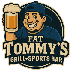 Logo: smiling man in a blue cap holding a beer; 
