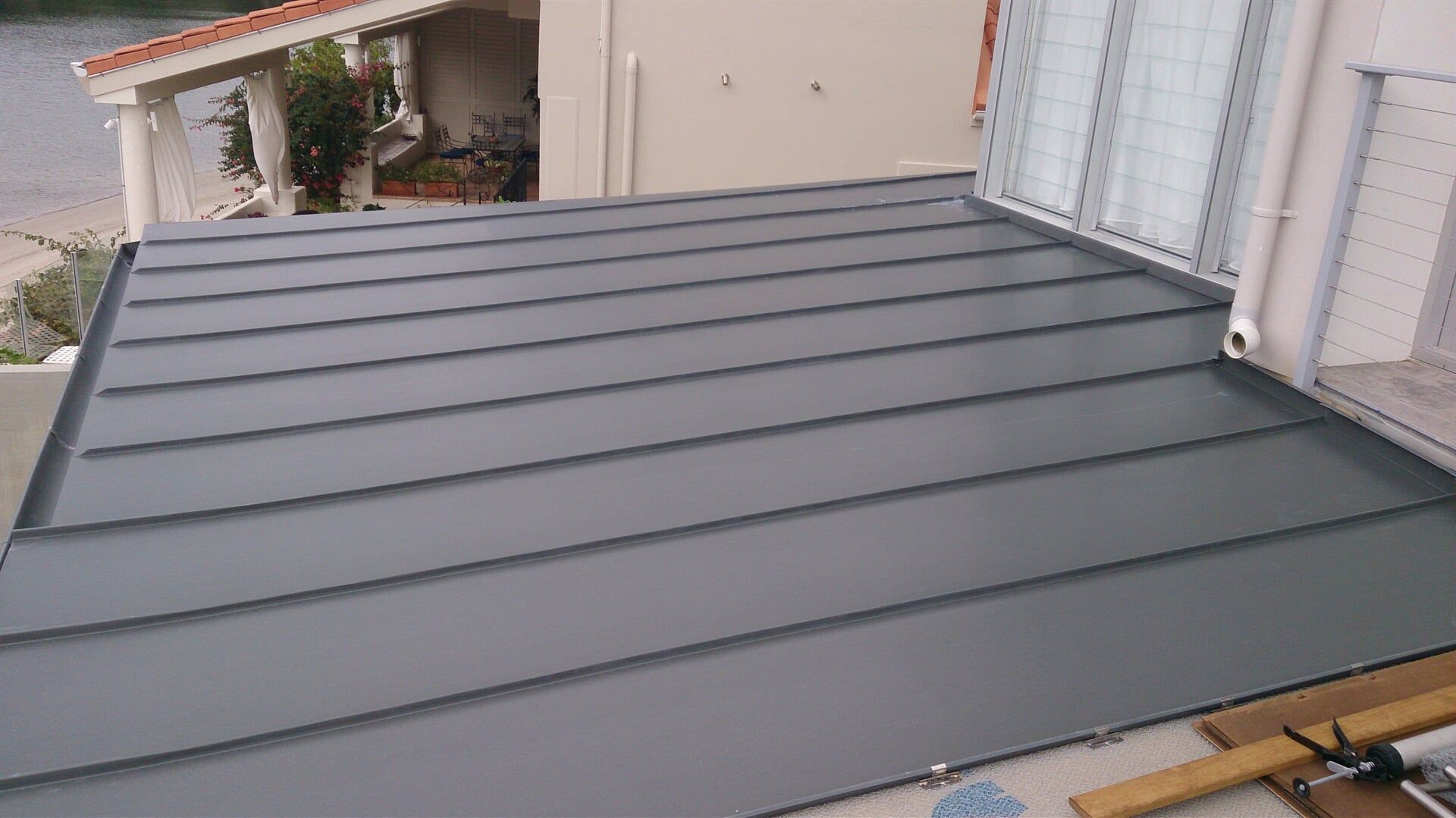 Rheinzink Graphite Grey in Double Standing Seam System