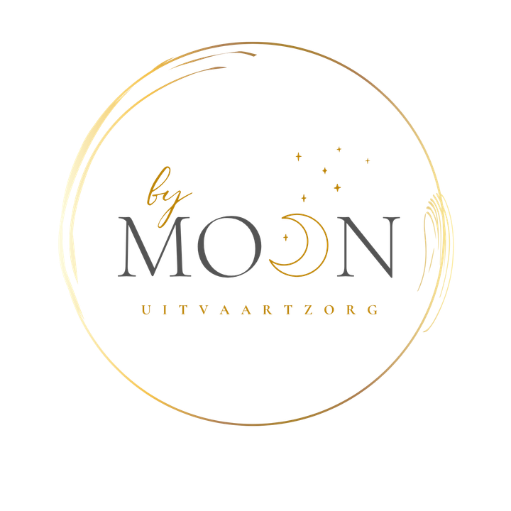 Logo met gouden cirkel en grijze tekst: 