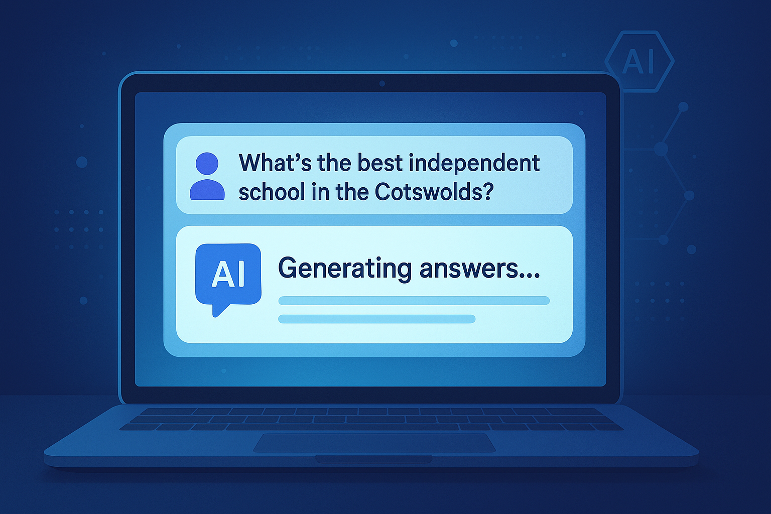 Laptop screen showing AI generating answers to the question: 