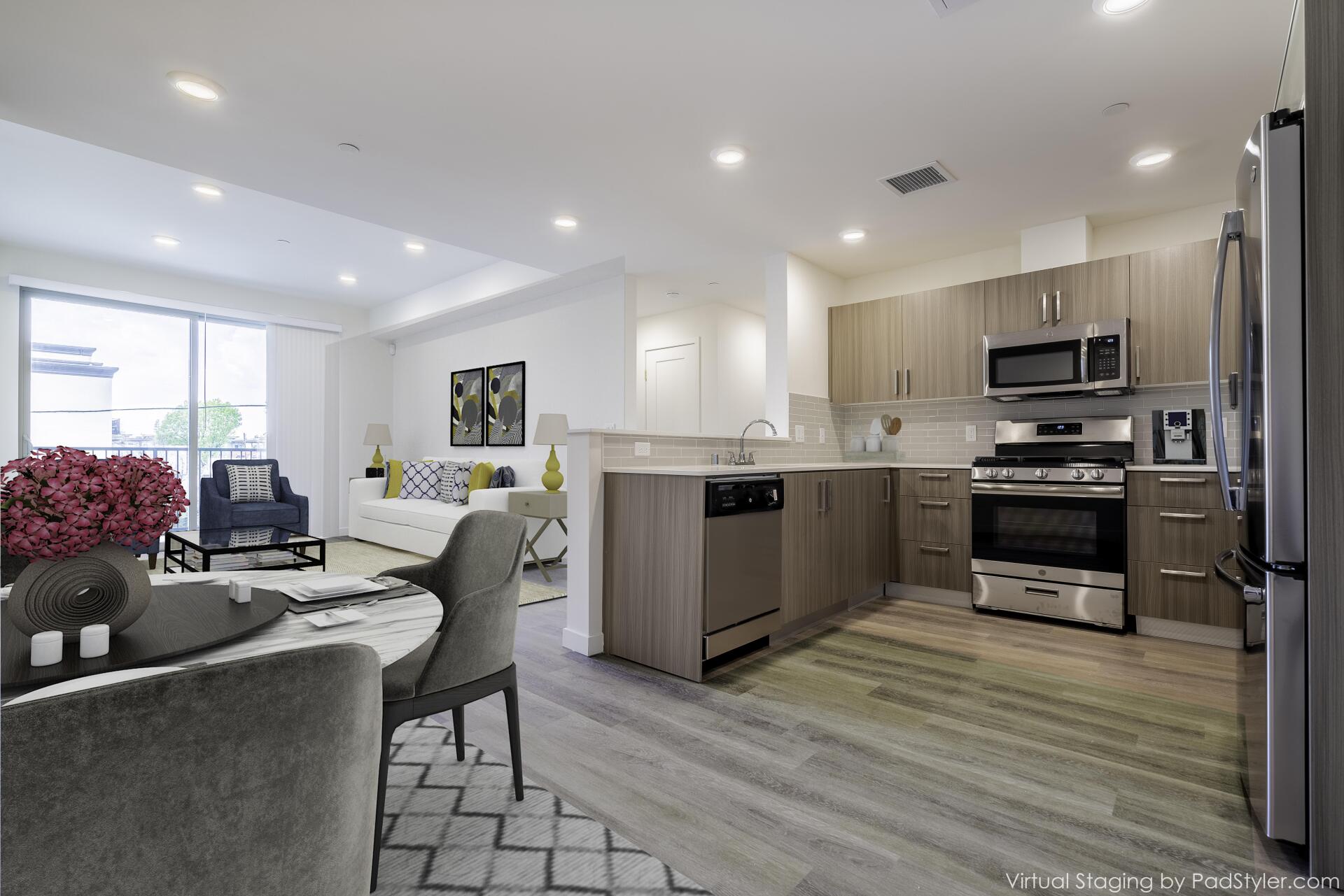 The Radford Kitchen And Dining Area Photo With Living Room In Back