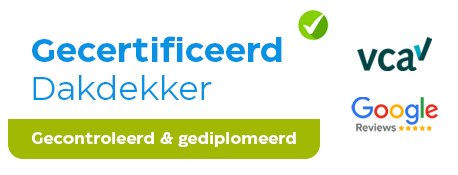a sign that says gecertificeerd dakdekker vca google reviews