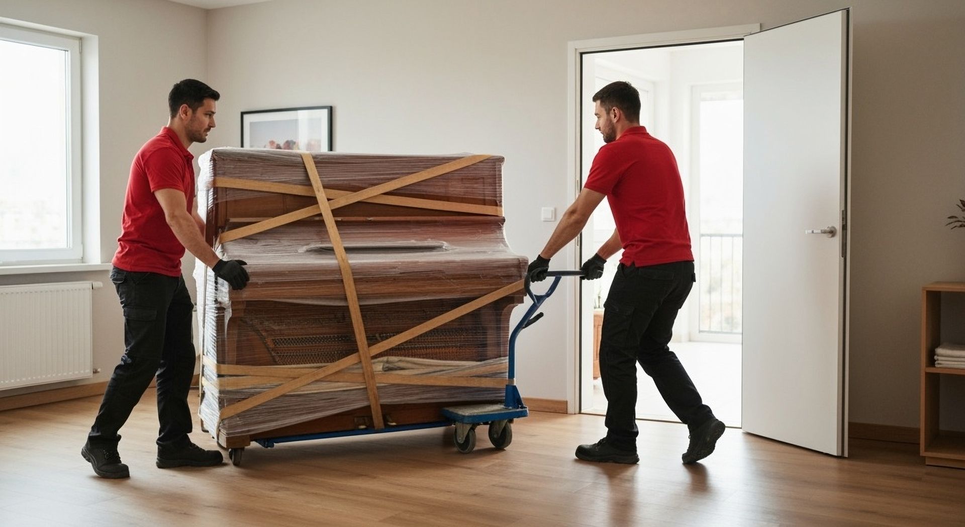 Family moving boxes from house to van. Girl carries a box. Others hold boxes, smiling.