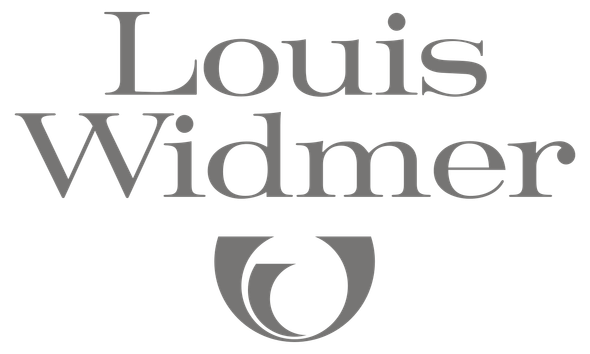 Das Logo von Louis Widmer ist grau und hat in der Mitte einen Kreis.