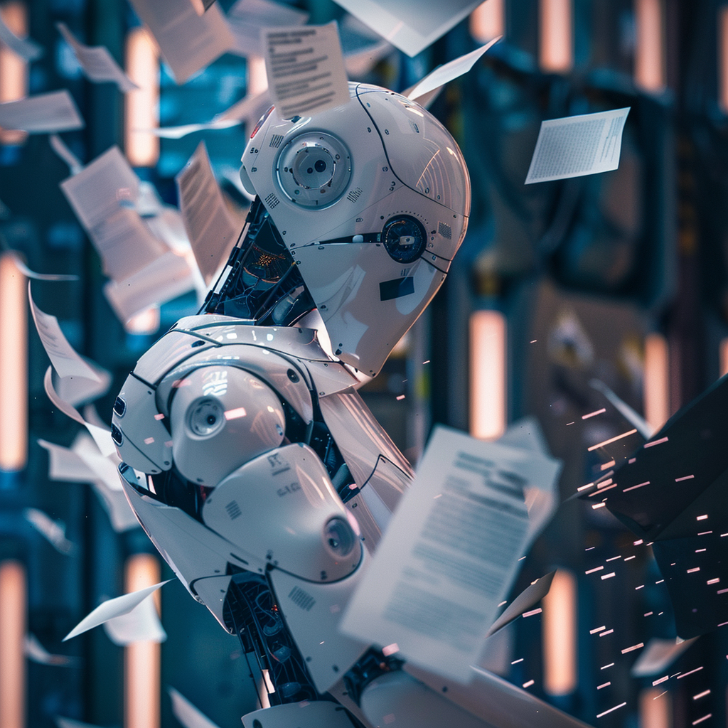 a photo illustrating AI writing spammy articles at scale