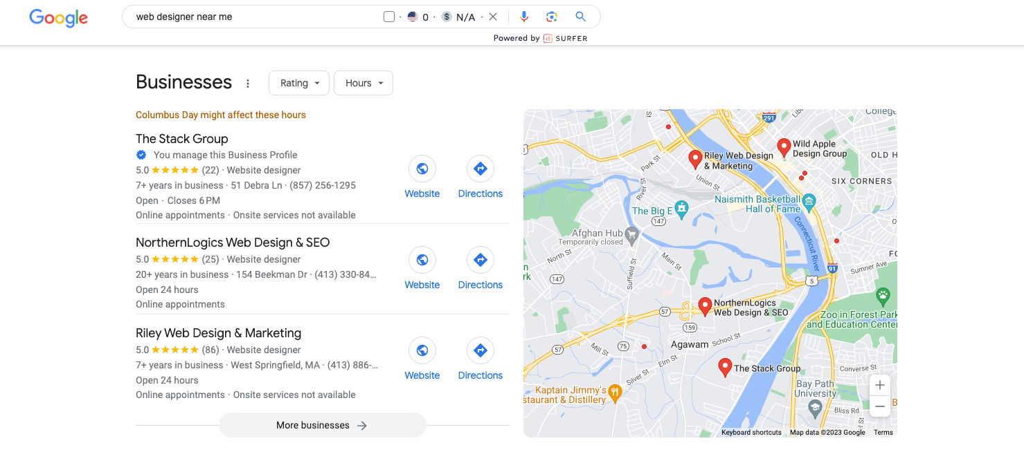 web designer near me google search
