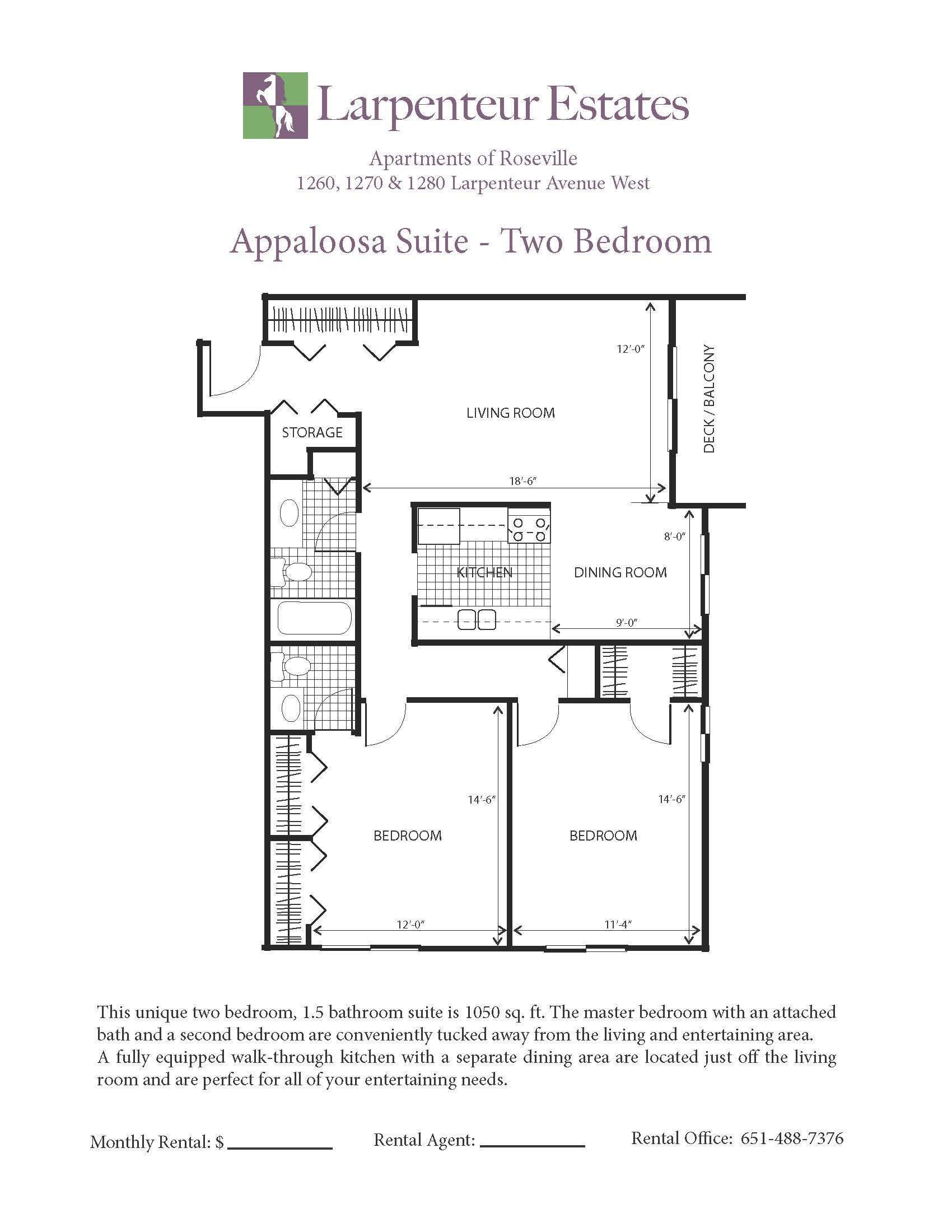 Floor Plan - Appaloos Suite | 2B | 1.5+Bath.