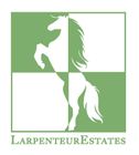 the logo for larpenteur estates shows a horse on its hind legs