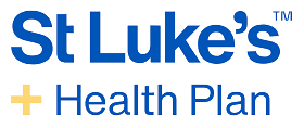 St Luke's Health Plan logo in blue text with a gold cross.