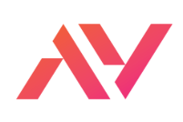 Stylized red and pink angular “AV” logo on a white background