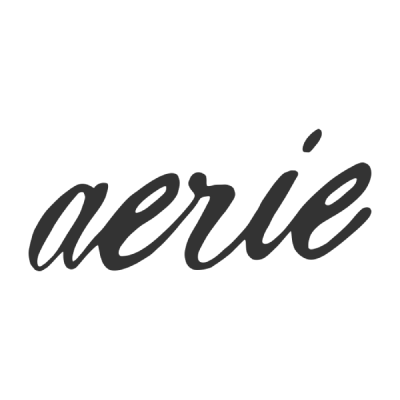 Stylized black cursive text reading “aerie” on a white background