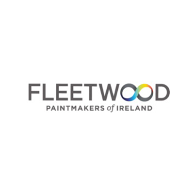 Fleetwood Paintmakers of Ireland logo with gray text and a multicolor ring in the “O”