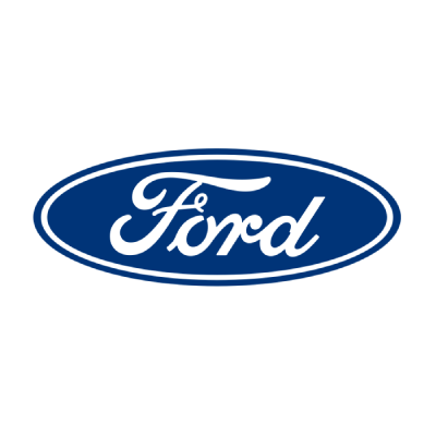 Blue Ford oval logo with white script on a white background