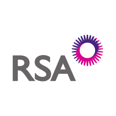 RSA logo with gray letters and a purple-pink sunburst circle