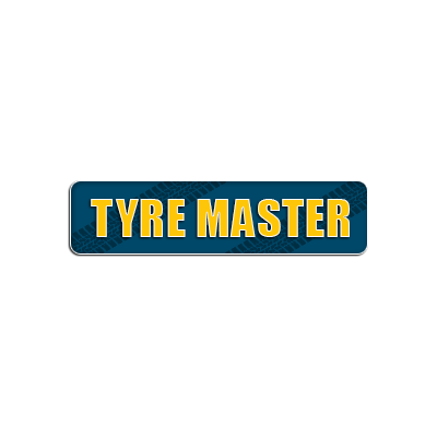TYRE MASTER logo in yellow text on a dark blue rounded rectangle
