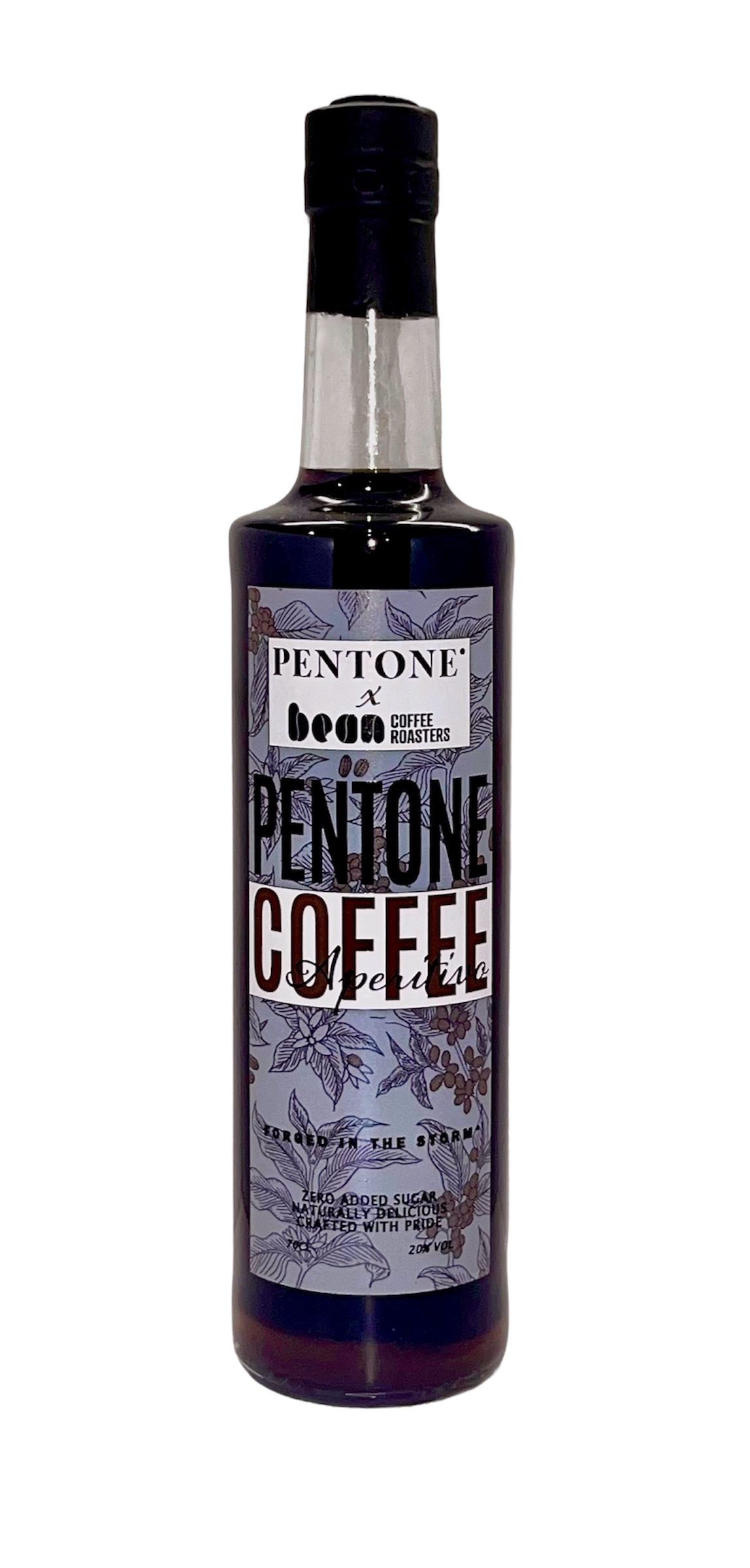 A bottle of Aperitivo pentone coffee on a white background.