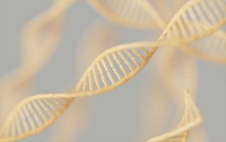 Abstract beige DNA double helix strands on a soft blurred background