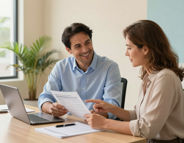 Insurance advisor reviewing a health plan with a client