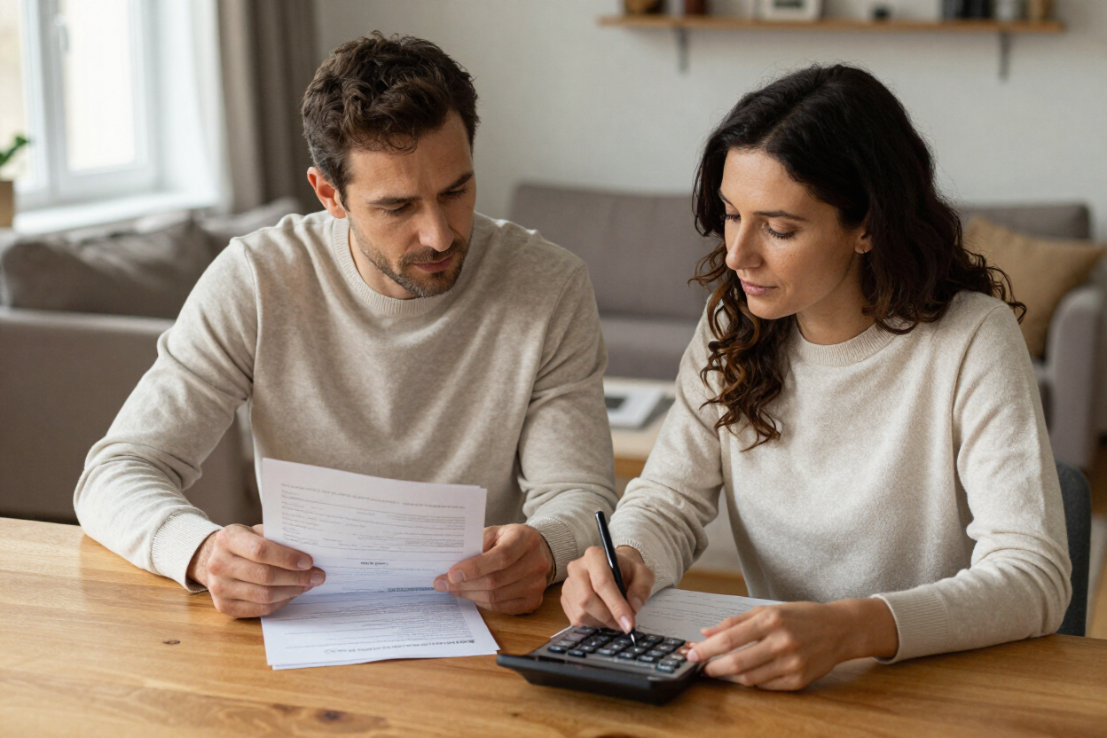 Couple reviewing insurance paperwork