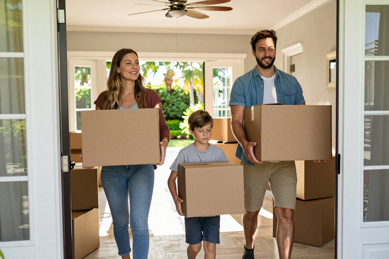 Family moving into a new home