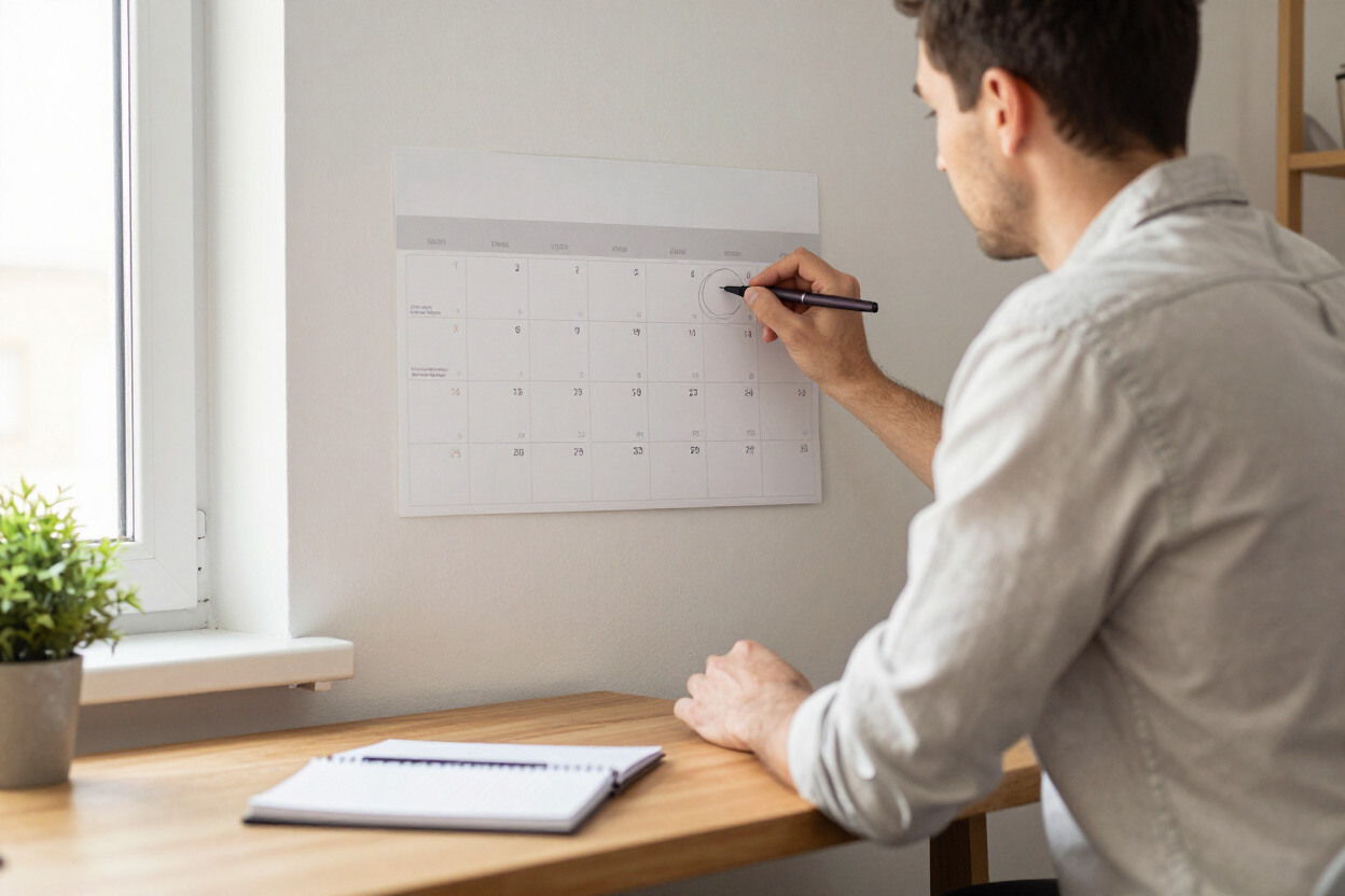 Person marking a deadline on a calendar