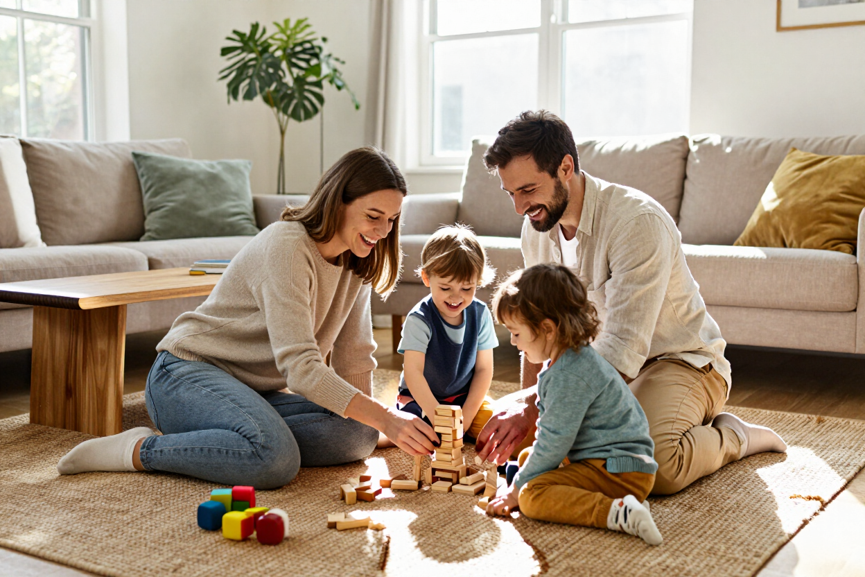 Parents playing with their children