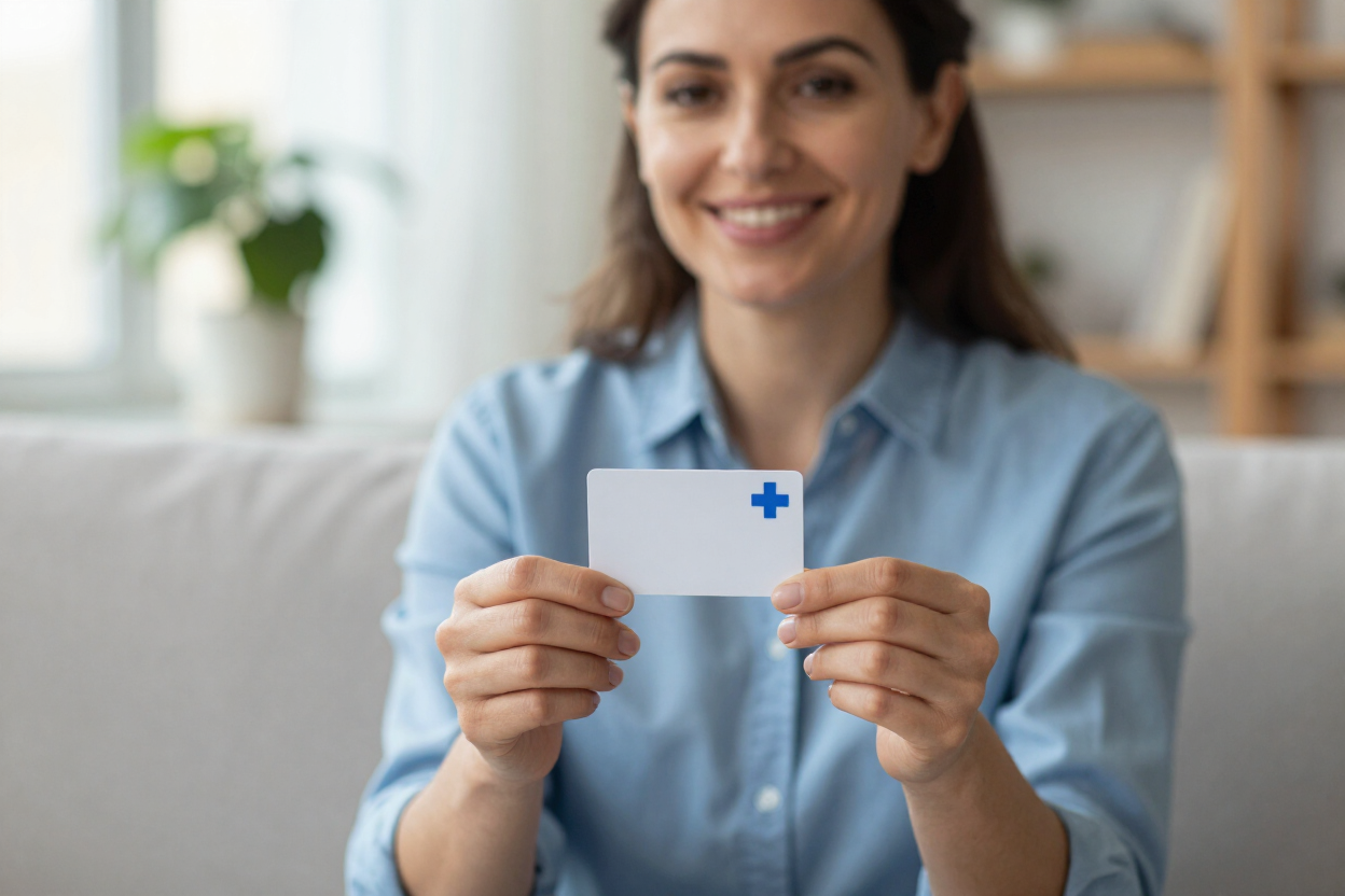 Woman holding her insurance card