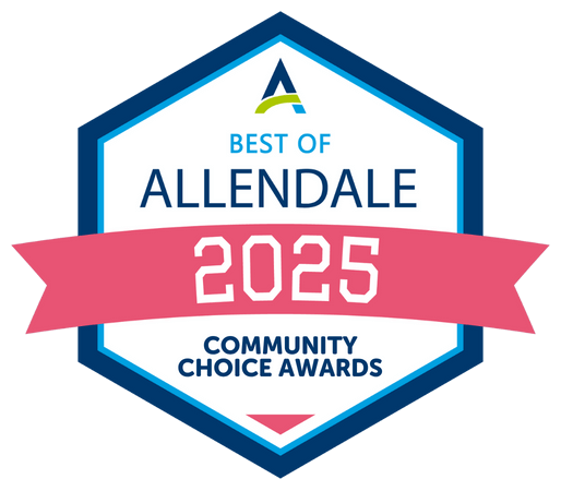 Best of Allendale 2025 Community Choice Awards badge in blue, white, and pink