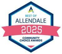 Best of Allendale 2025 Community Choice Awards badge in blue, white, and pink