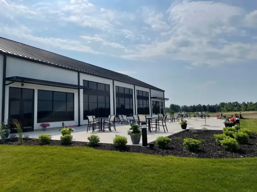 Pigeon Creek Event Center venue interior with golf course view