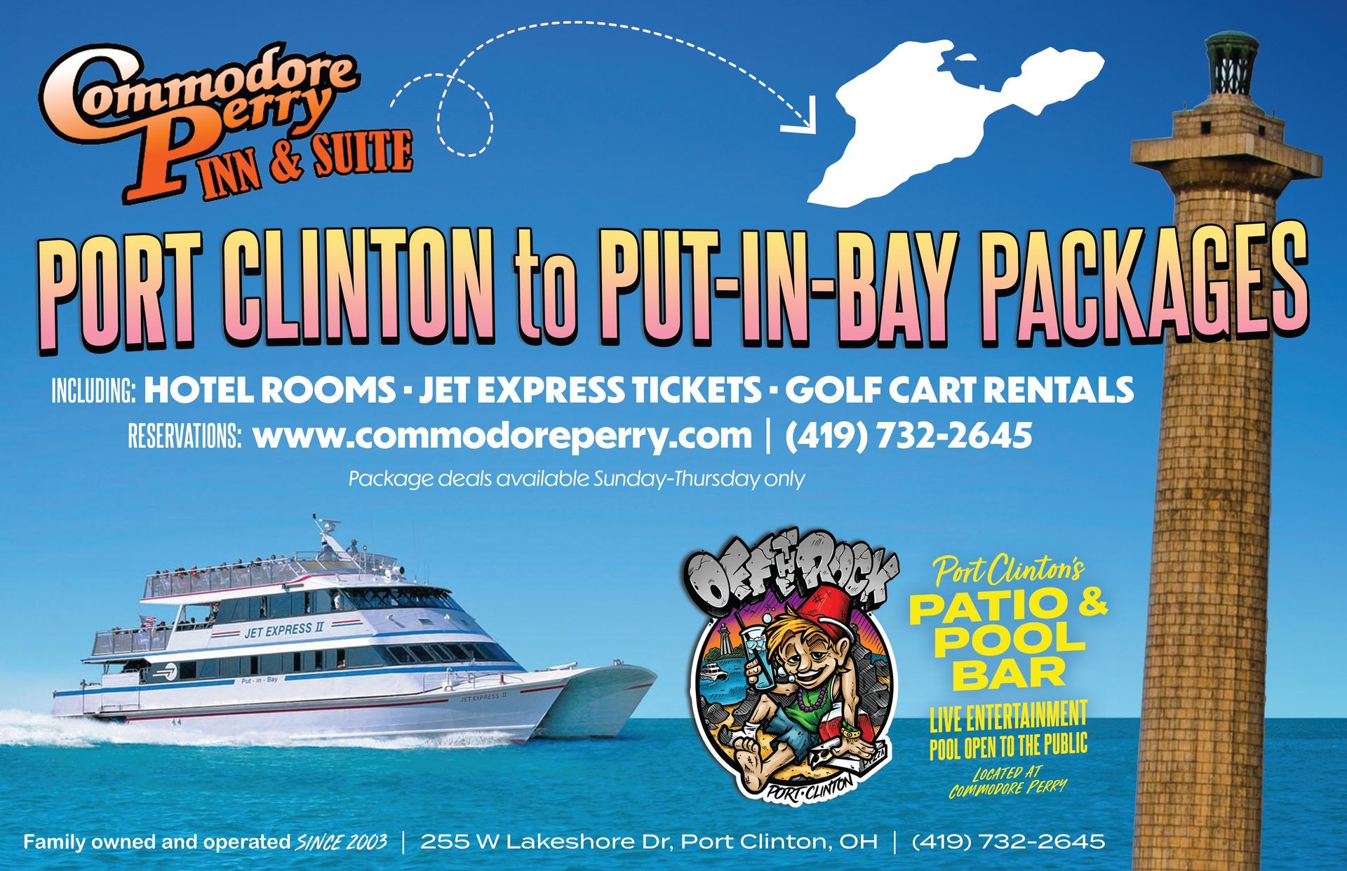 Port Clinton to Put-in-Bay Ohio, Packages from Commodore Perry