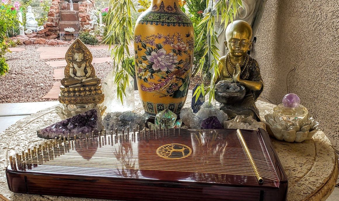 A harp with sacred objects