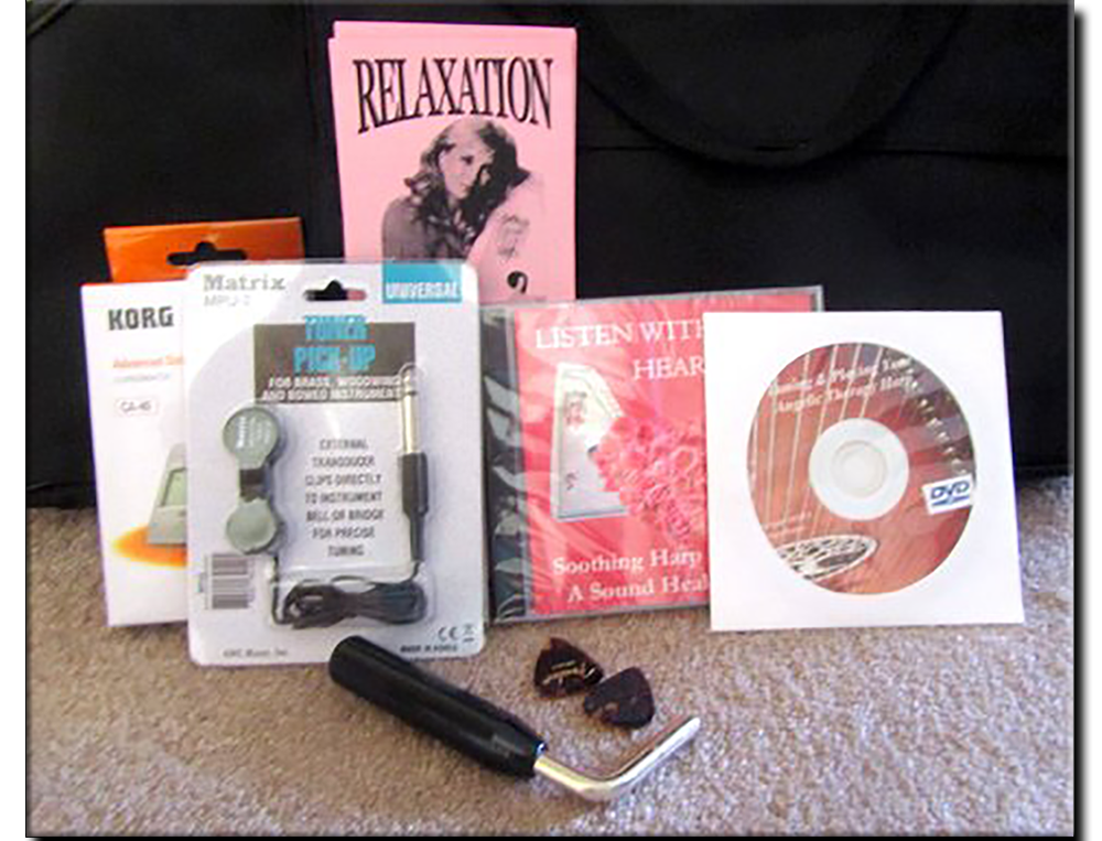 A variety of items including a relaxation book