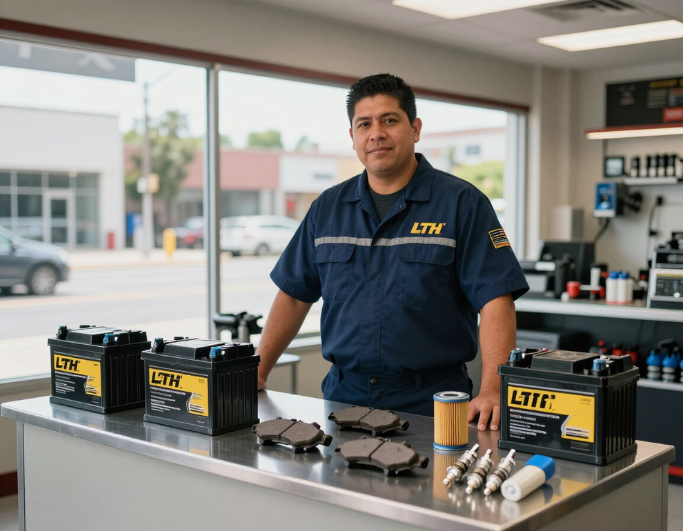 autopartes nuevas y acumuladores en taller mecánico
