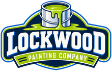 Lockwood Painting Company logo with blue shield, white lettering, and green paint can spilling paint