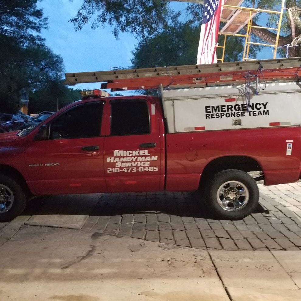 mickel handlyman services truck on jobsite