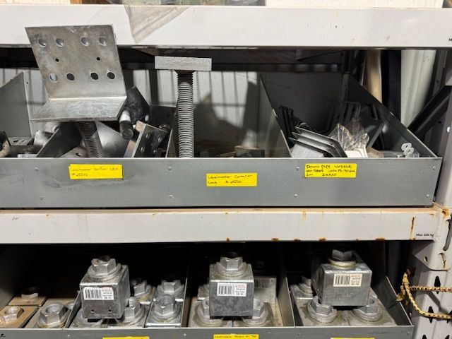 Hardware store shelf with various parts 