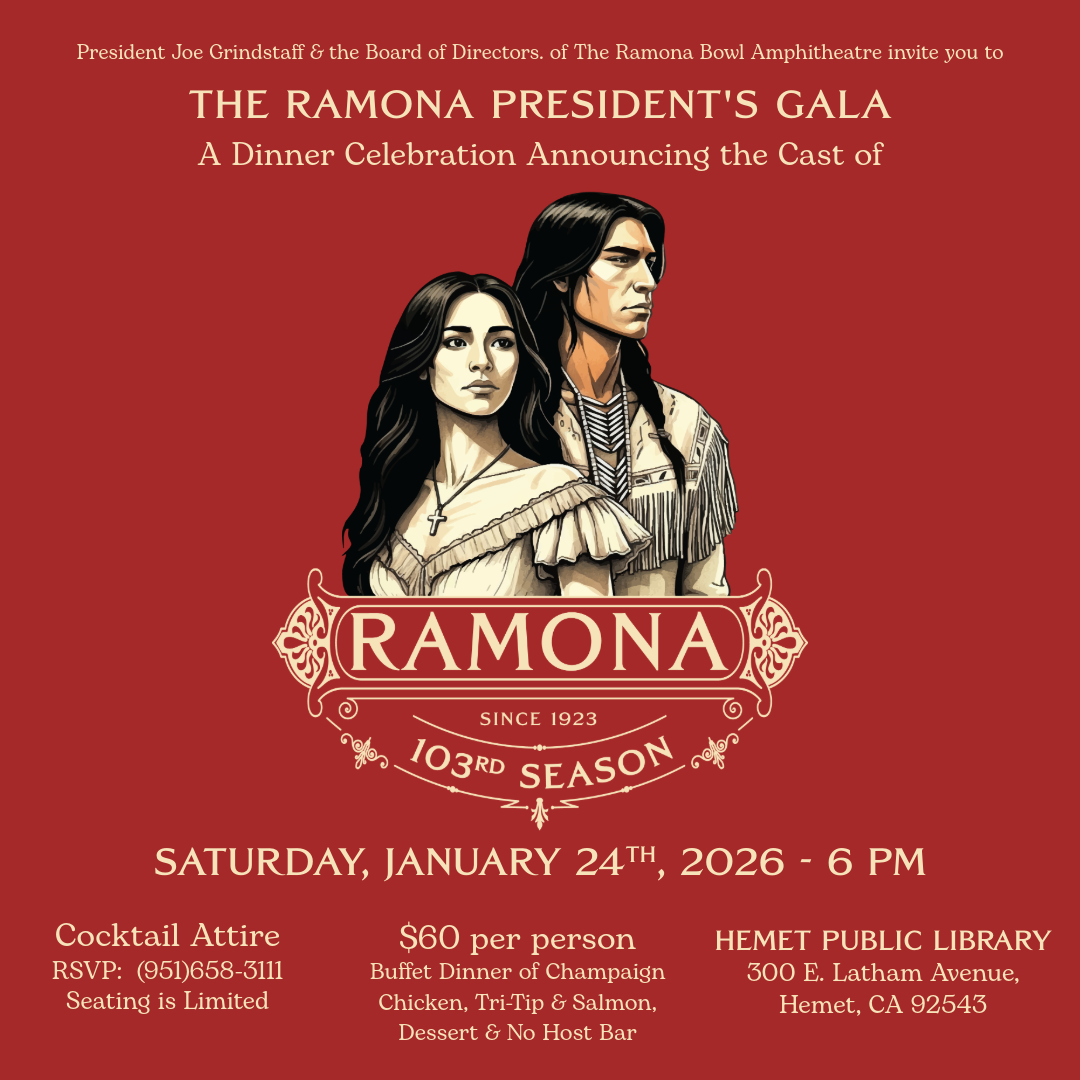 Poster for The Ramona President’s Gala, featuring two figures on a red background and event details for Jan. 24, 2026.