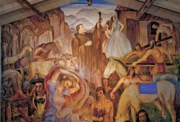 Photo of the Milford Zornes Fresco located in the Museum at the Ramona Bowl Amphitheatre