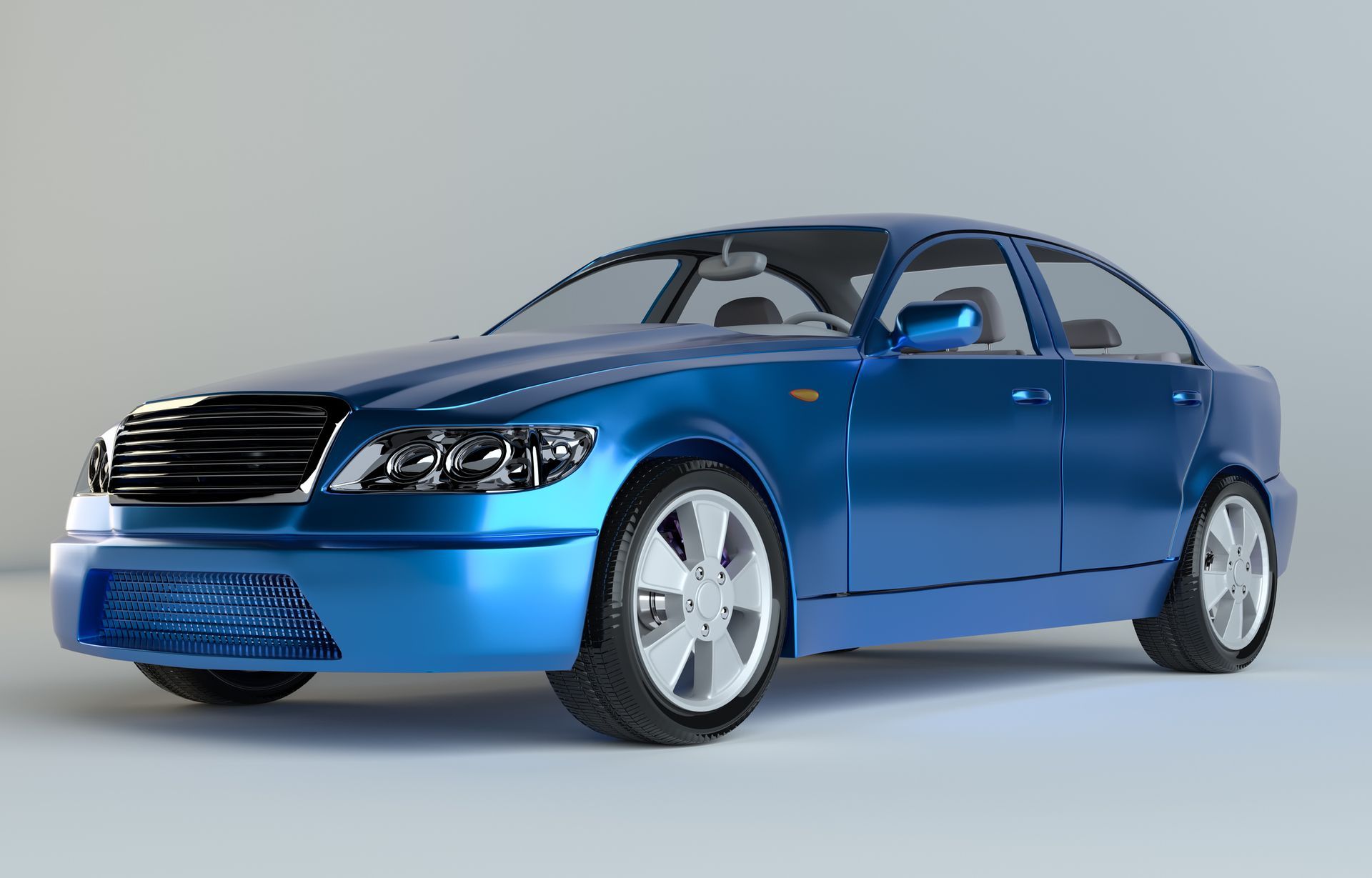 Blue sedan car on a light gray background.