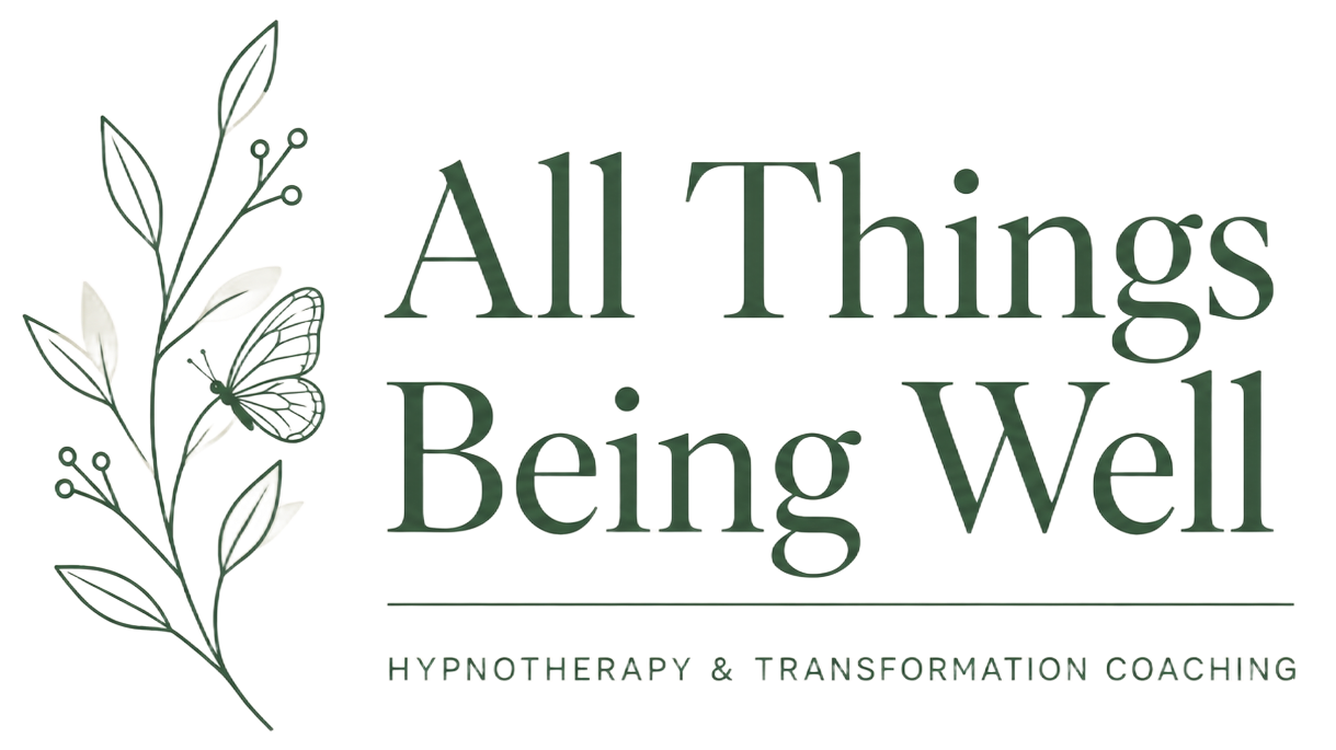 All Things Being Well logo with botanical line art and subtitle “Hypnotherapy & Transformation Coaching”