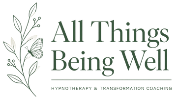 All Things Being Well logo with botanical line art and subtitle “Hypnotherapy & Transformation Coaching”