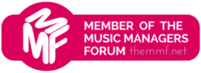 Magenta “Member of the Music Managers Forum” logo with white MF letters and the URL themmf.net