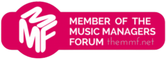 Magenta “Member of the Music Managers Forum” logo with white MF letters and the URL themmf.net