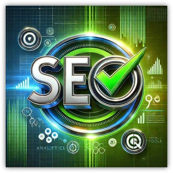 The word seo is in a circle with a green check mark