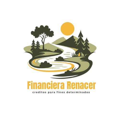 Logo: Landscape with river, mountains, sun, trees.