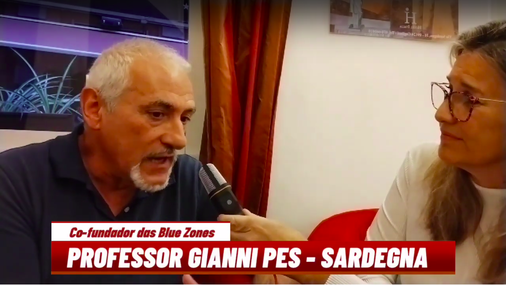 professor gianni co-fundador das Blue Zones sendo entrevistado